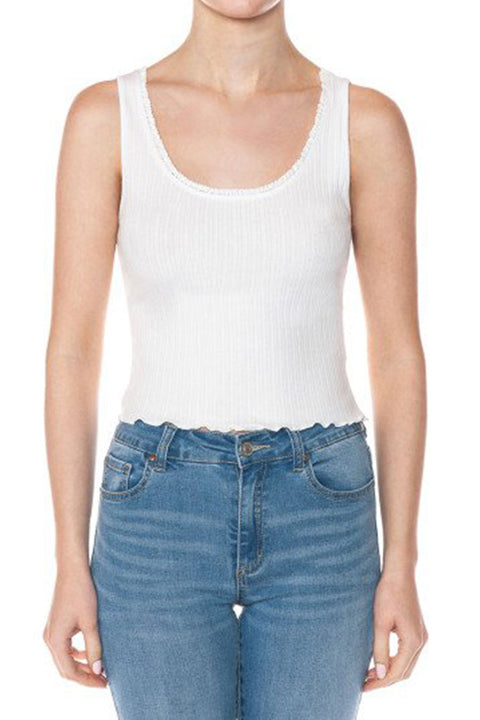 Basic Multi Rib Lettuce Edge Scoop Neck Sleeveless Tank Top