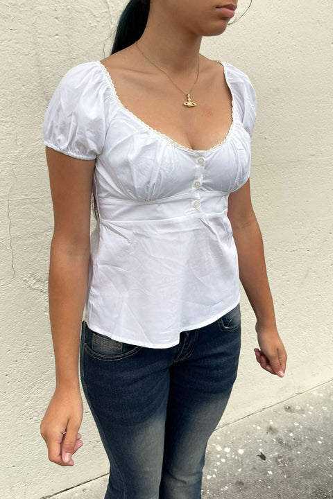 Clean Girl Short Puff Sleeve Babydoll Shirt