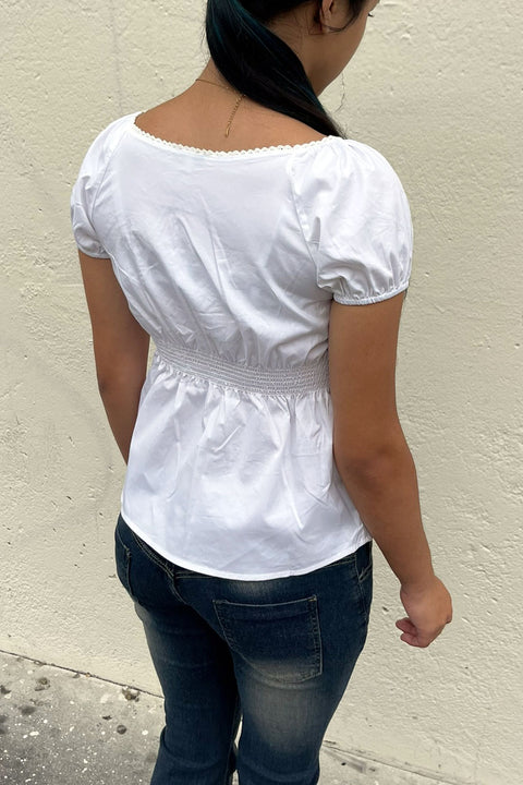 Clean Girl Short Puff Sleeve Babydoll Shirt