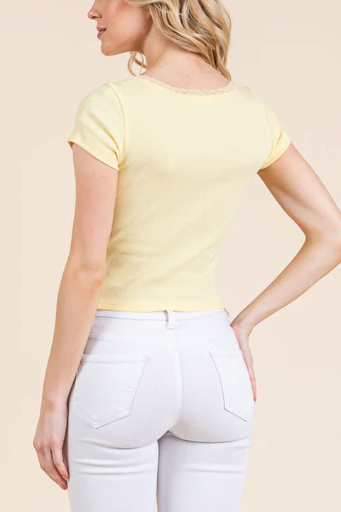 Coquette Scoop Neck Lace Bow Short Sleeve Top
