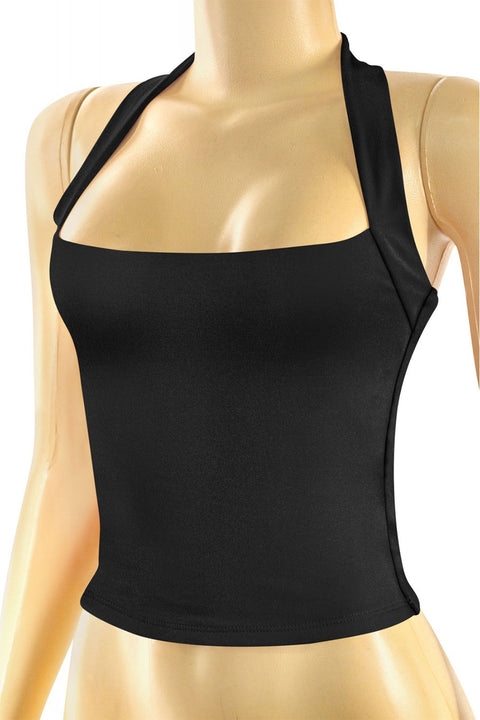 Tresser™ Sleeveless Square Neck Halter Crop Top (Double-Layer)