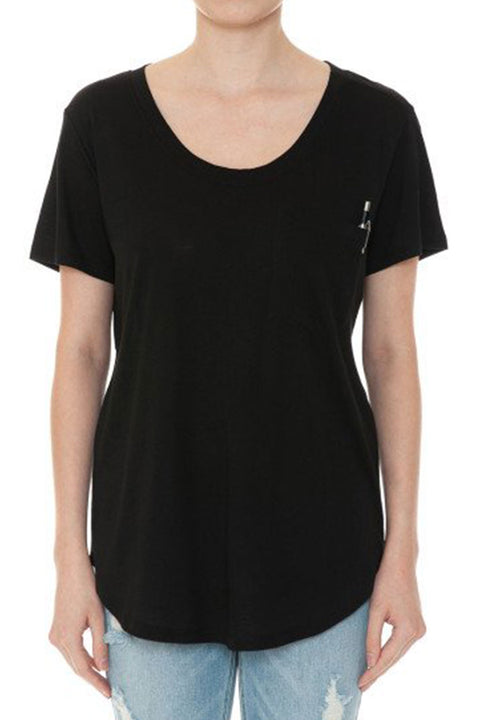 Basic Oversized Round Neck Short Sleeve T-Shirt with Front Pocket