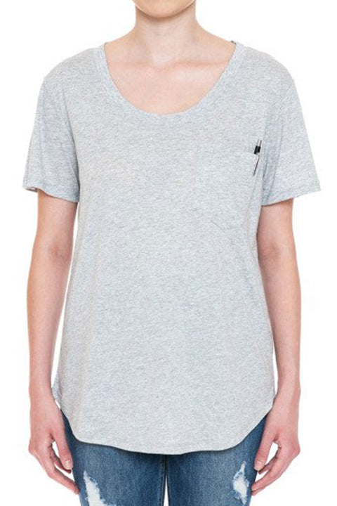 Basic Oversized Round Neck Short Sleeve T-Shirt with Front Pocket