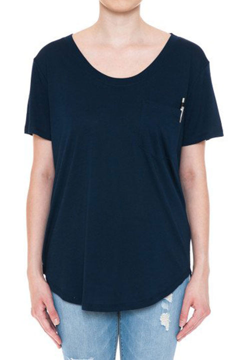 Basic Oversized Round Neck Short Sleeve T-Shirt with Front Pocket