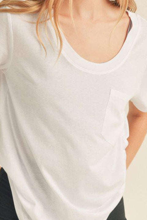 Basic Oversized Round Neck Short Sleeve T-Shirt with Front Pocket