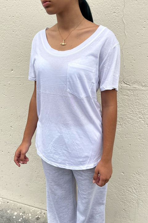 Basic Oversized Round Neck Short Sleeve T-Shirt with Front Pocket