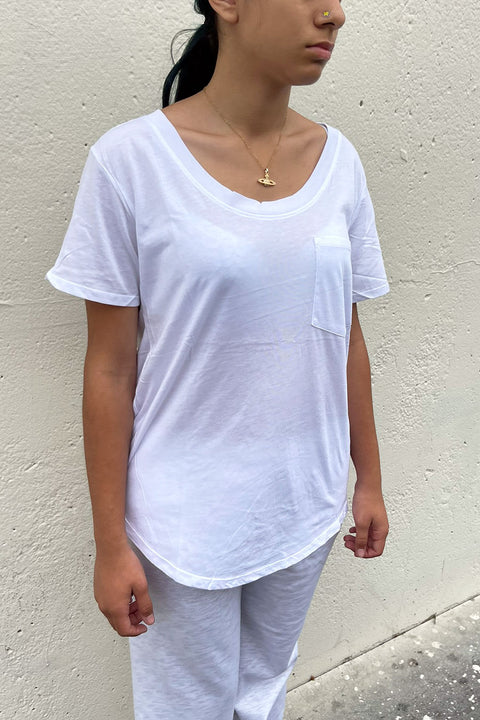 Basic Oversized Round Neck Short Sleeve T-Shirt with Front Pocket