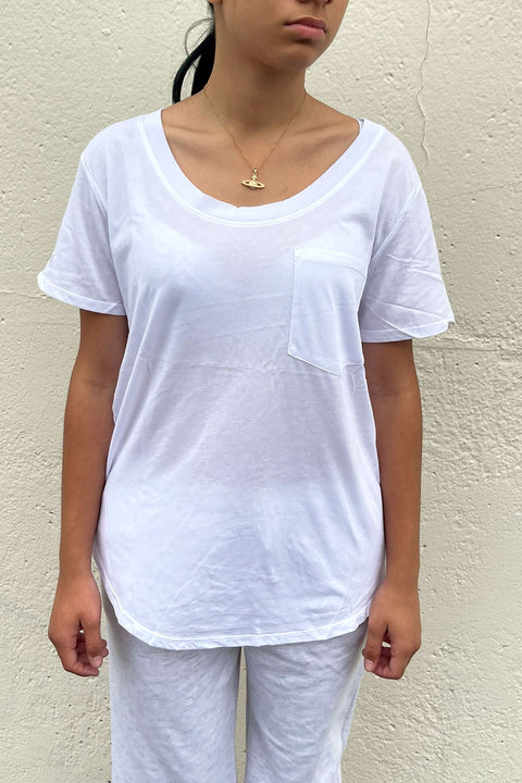 Basic Oversized Round Neck Short Sleeve T-Shirt with Front Pocket