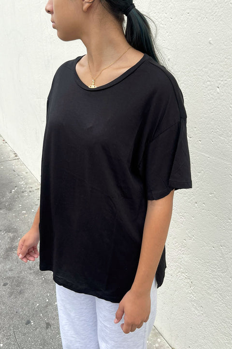 Basic Oversized Round Neck Drop Shoulder Short Sleeve T-Shirt with Side Slit
