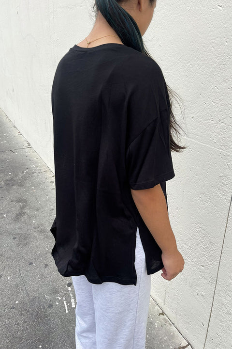 Basic Oversized Round Neck Drop Shoulder Short Sleeve T-Shirt with Side Slit