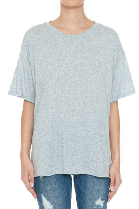Basic Oversized Round Neck Drop Shoulder Short Sleeve T-Shirt with Side Slit