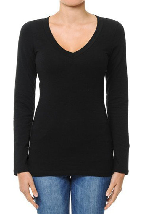 Basic V-Neck Long Sleeve Top