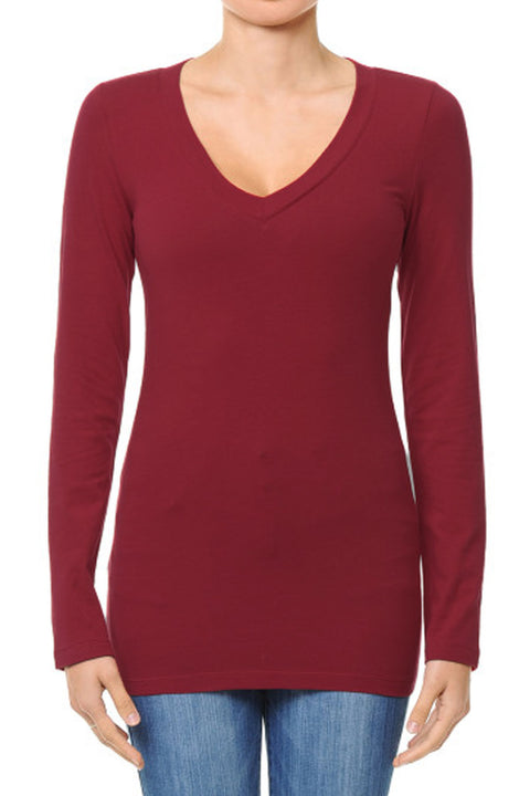 Basic V-Neck Long Sleeve Top