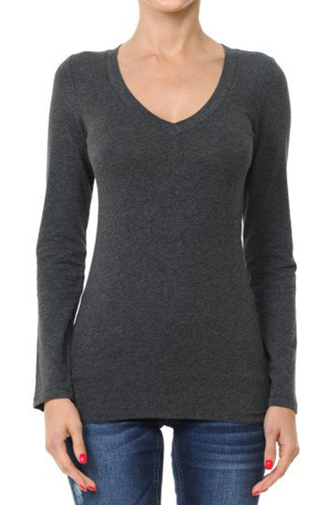 Basic V-Neck Long Sleeve Top