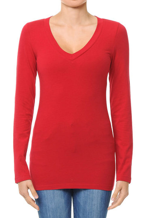 Basic V-Neck Long Sleeve Top