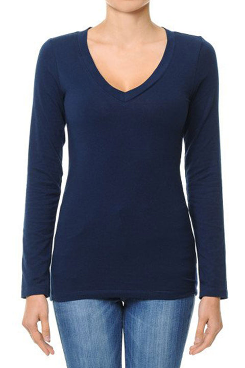 Basic V-Neck Long Sleeve Top