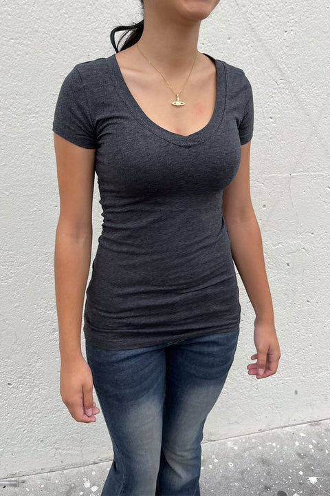 Basic V-Neck Short Sleeve Top