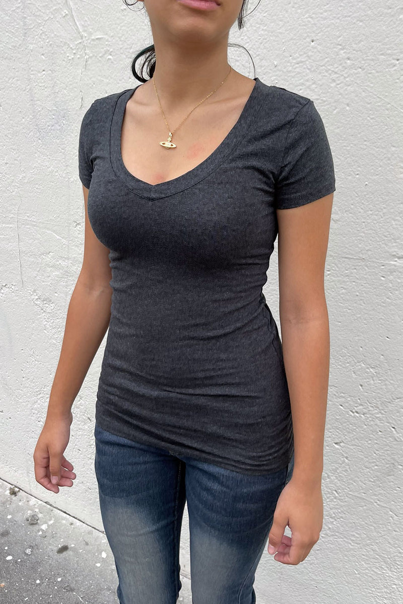 Hyperbees Tops Basic V-Neck Short Sleeve Top– HyperBees