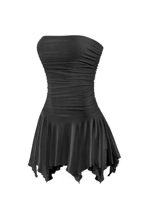 Tresser™ Tube Ruched Pleated Mini Dress with Under Shorts (Double-Layer)