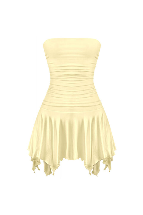 Tresser™ Tube Ruched Pleated Mini Dress with Under Shorts (Double-Layer)