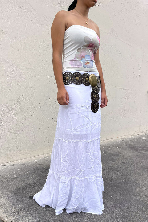 Bohemian Tiered Detail Drawstring Maxi Skirt