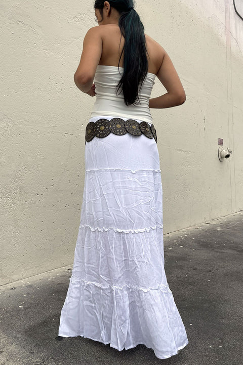 Bohemian Tiered Detail Drawstring Maxi Skirt