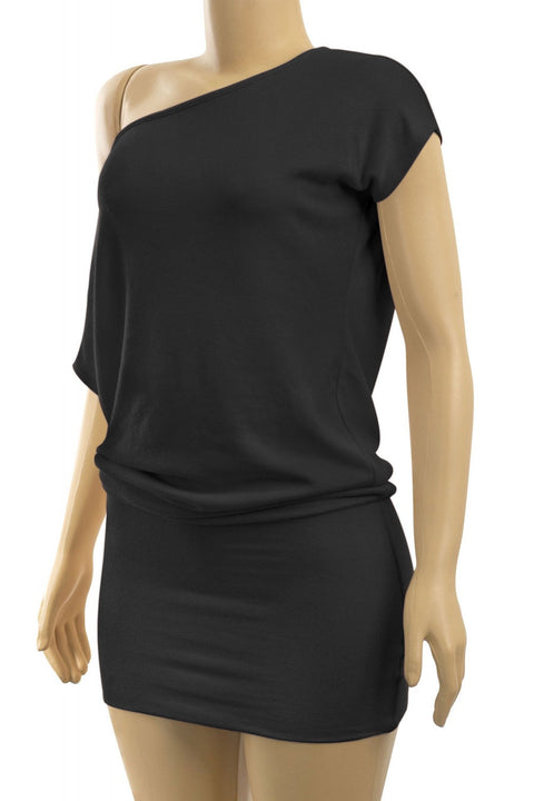 2000s Asymmetrical Dolman Short Sleeve Mini Dress