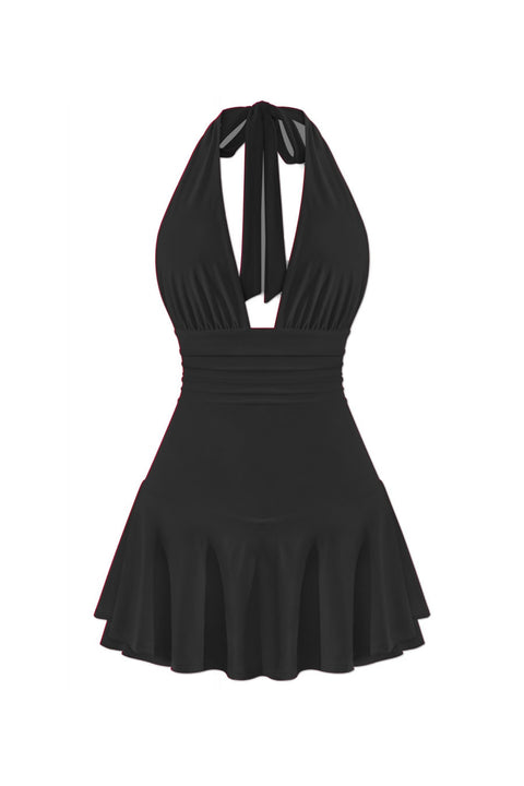Tresser™ Sleeveless Open Back Halter Ruffled Dress with Inner Shorts