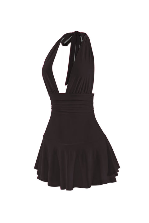 Tresser™ Sleeveless Open Back Halter Ruffled Dress with Inner Shorts