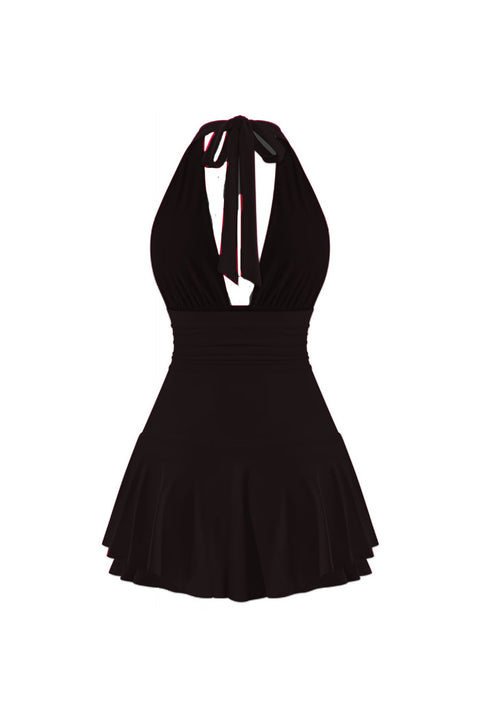 Tresser™ Sleeveless Open Back Halter Ruffled Dress with Inner Shorts