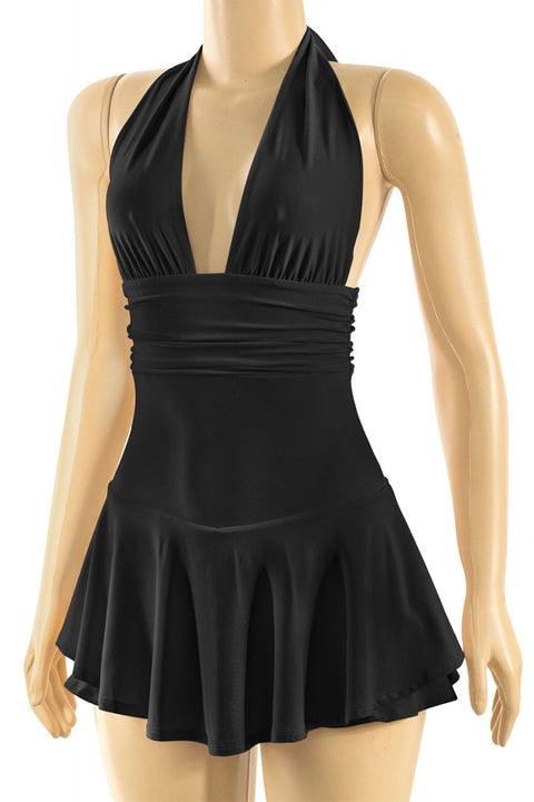 Tresser™ Sleeveless Open Back Halter Ruffled Dress with Inner Shorts