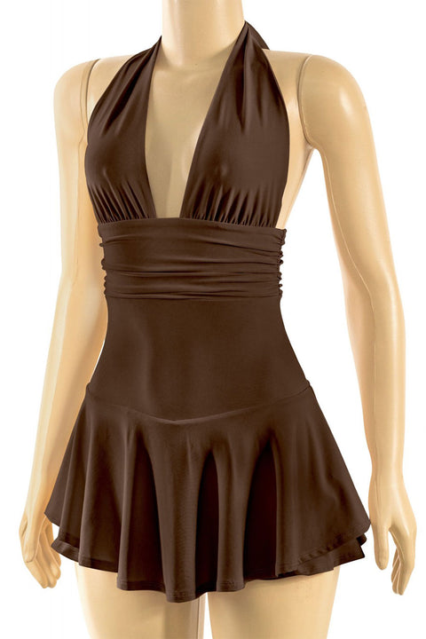 Tresser™ Sleeveless Open Back Halter Ruffled Dress with Inner Shorts