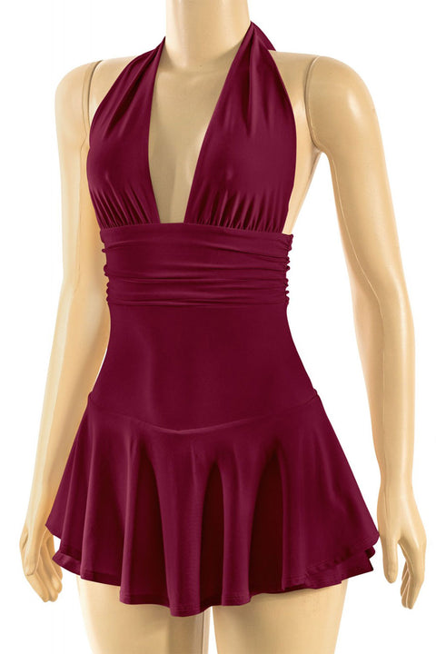 Tresser™ Sleeveless Open Back Halter Ruffled Dress with Inner Shorts