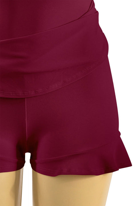 Tresser™ Sleeveless Open Back Halter Ruffled Dress with Inner Shorts