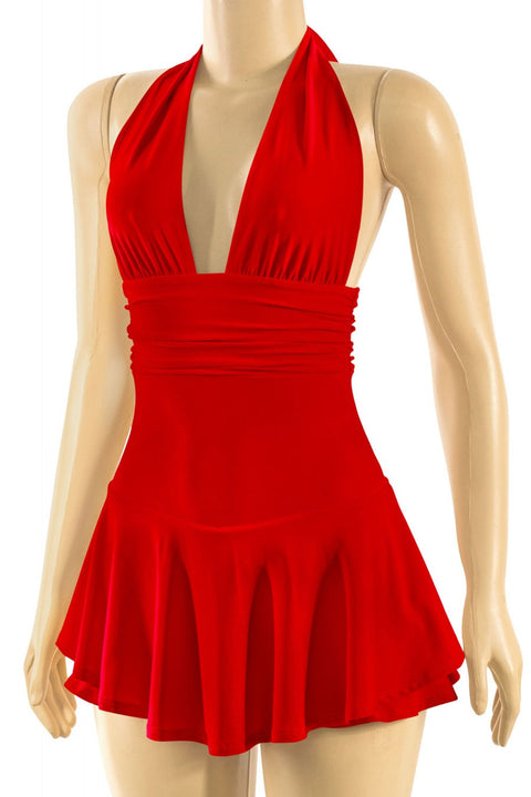 Tresser™ Sleeveless Open Back Halter Ruffled Dress with Inner Shorts