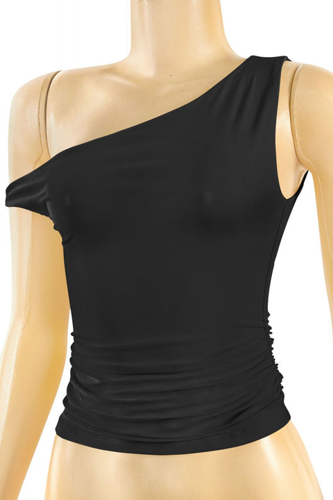 Tresser™ Asymmetrical Off Shoulder Ruched Crop Top (Double-Layer)