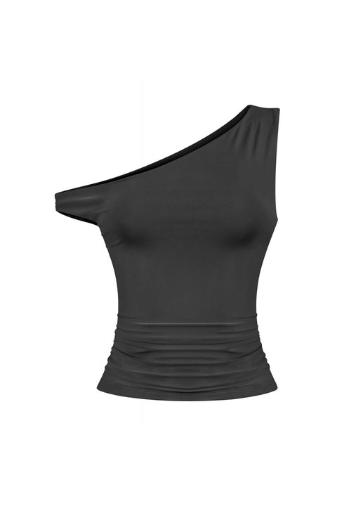 Tresser™ Asymmetrical Off Shoulder Ruched Crop Top (Double-Layer)