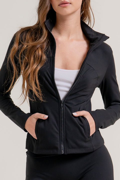 Basic Long Sleeve Mock Neck Zip Front Activewear Jacket