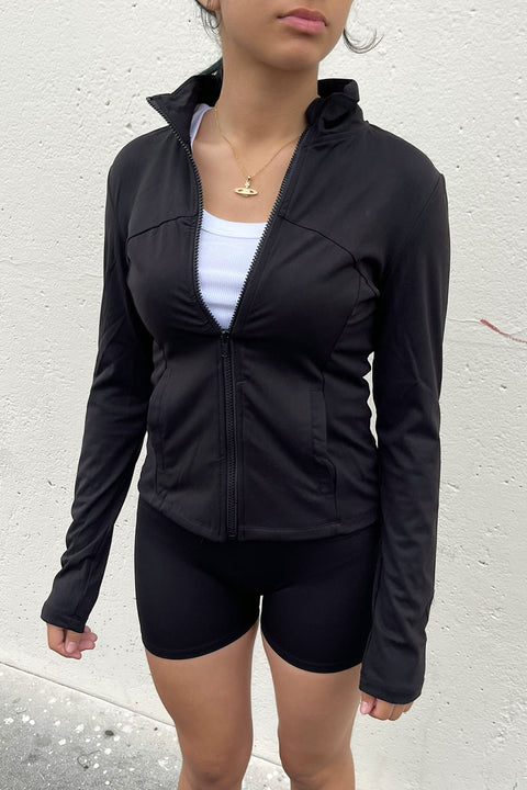 Basic Long Sleeve Mock Neck Zip Front Activewear Jacket