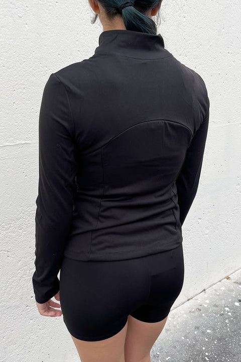 Basic Long Sleeve Mock Neck Zip Front Activewear Jacket