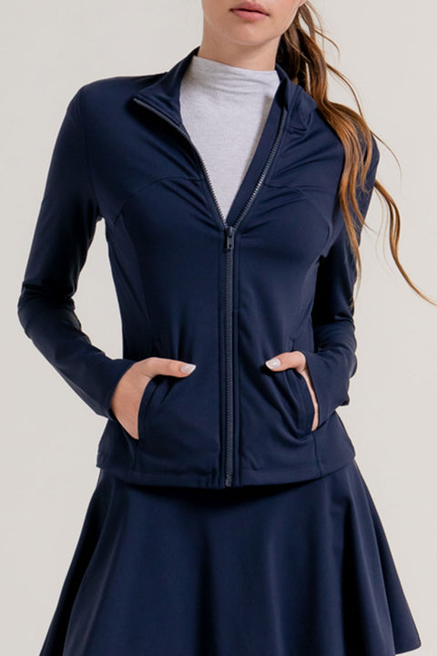 Basic Long Sleeve Mock Neck Zip Front Activewear Jacket