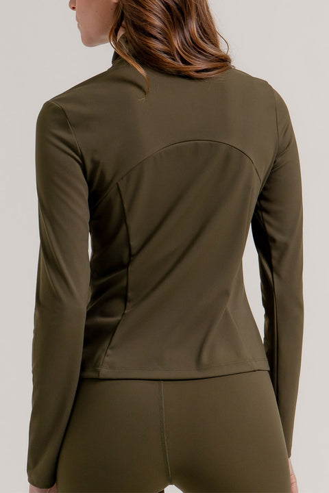 Basic Long Sleeve Mock Neck Zip Front Activewear Jacket