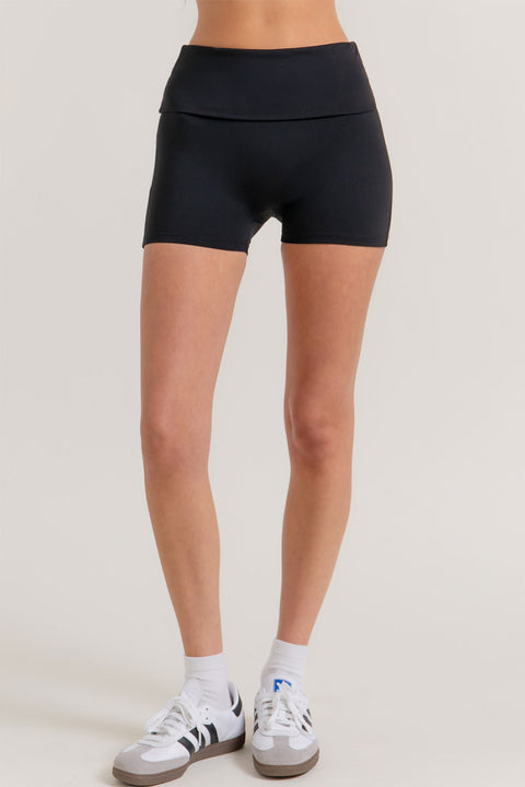 Basic Waist Fold-Over Activewear Bike Shorts