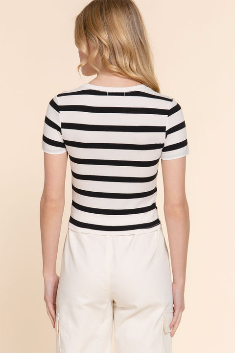 Basic Short Sleeve Stripe Knit Crop Top