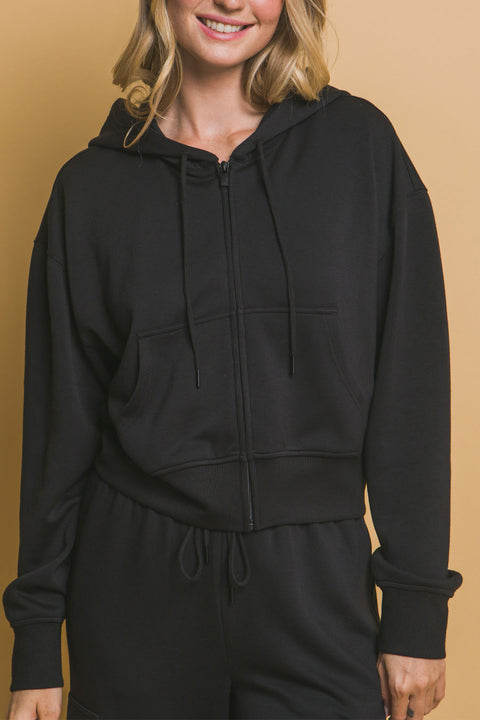 Basic Super Soft & Stretchy Sweater Front-Zip Hoodie