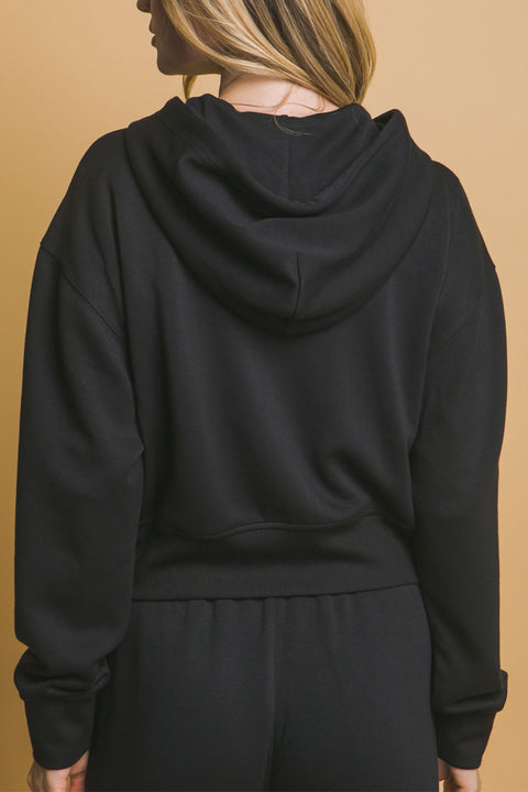 Basic Super Soft & Stretchy Sweater Front-Zip Hoodie