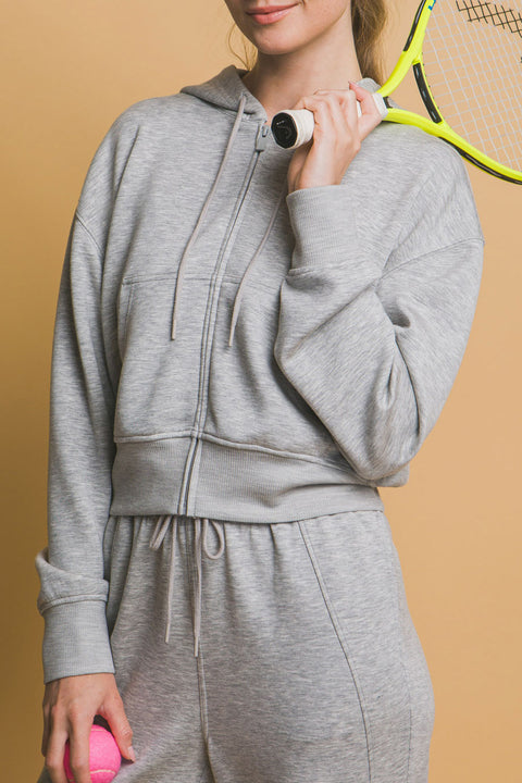 Basic Super Soft & Stretchy Sweater Front-Zip Hoodie