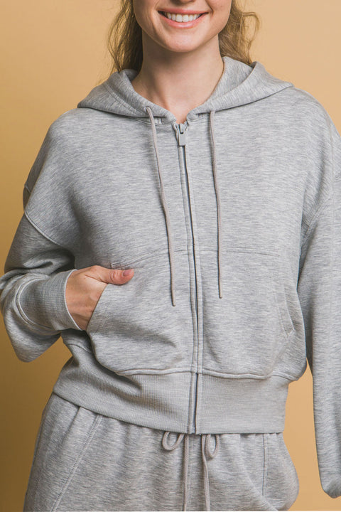 Basic Super Soft & Stretchy Sweater Front-Zip Hoodie