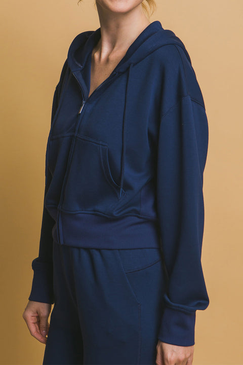 Basic Super Soft & Stretchy Sweater Front-Zip Hoodie