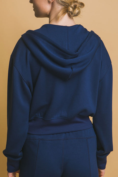 Basic Super Soft & Stretchy Sweater Front-Zip Hoodie